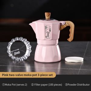 Bincoo đôi van ấm moka đặt wiht bếp nhà nhỏ sản xuất bia Bình đựng cà phê đặt cà phê Ý Máy xay đậu Bộ 2 ly