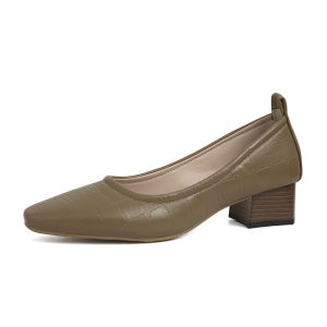 💖KAK SHOPZ💖รองเท้าส้นสูงแฟชั่นใหม่ หัวเหลี่ยม ส้นหนา ส้นสูง 4 ซม. รองเท้าทำงานแนวย้อนยุค หนังนิ่ม ไม่บาดเท้า