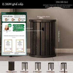 Ghế đôn gỗ tự nhiên có bánh xe ghế tròn xếp chồng ghế thấp phòng ăn nhà bếp phong cách tân Trung Hoa