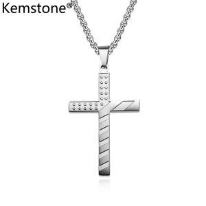 Kemstone Stainless Steel The Stars and Stripes Cross Pendant Necklaces Enamel Silver Gold Plated Black Jewelry Necklace