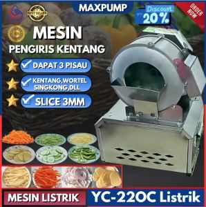 MAXPUMP Mesin Makanan Alat Pemotong Kentang dengan Listrik Alat Mesin Pengiris Potato Cutter Chipper French Fries Dapat 3 Mata Pisau Mesin Pengiris Kentang
