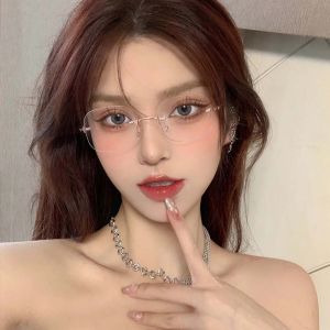 YAOO ของขวัญ แฟชั่น พีซี สำหรับผู้หญิง หญิง ป้องกันแสงสีฟ้า แว่นตาเหลี่ยม แว่นตาไร้ขอบ ล้อแม็ก แว่นตา