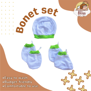 Bonet Set 3in1 | Bonet Mittens Booties | Newborn Infant Baby Girls and Boys