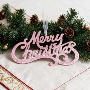 GAOSU With Ribbon Christmas Merry Letter Sign Dazzling Glitter Christmas Tree Hanging Sign Christmas Party Decor Lightweight Xmas Tree Hanging Ornament Wreath