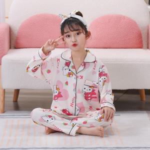 Christmas gifts Halloween 2Pcs Kawaii Girls Hello Kitty Pajamas Sanrio Spring Autumn New Long Sleeve Pants Childrens Skin Friendly Sweet Home Clothes