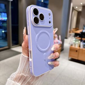 Soft TPU For Magsafe Case For iPhone 18 17 Pro Max 16Pro 15 14 Plus 13 Magnetic Wireless Charge Glass Lens Protect Leather Cover