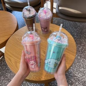Sanrio Water Bottle Cinnamoroll Melody Kuromi Pochacco Double-layer Plastic Cup Portable Sports Mug Girl Cups Birthday Gifts