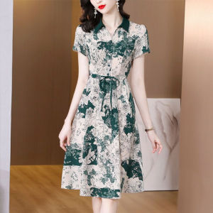 🌟CORE🌟dresses women new style 2025 New Printed Shirt Dress for Women Summer Short Sleeved Slim Fit A-line Dress Casual Midi Dress