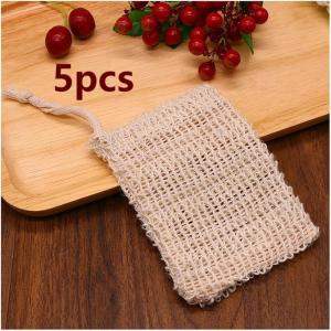 5Pcs Natural Soap Pouch Soap Bar Bag Mesh With Drawstring Sisal Soap Saver Pouch Massage Exfoliating