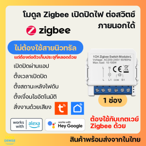 Tuya โมดูลสวิตช์ Mini ต่อสวิตช์เดิมได้ Zigbee ไม่ต่อ N เปิดปิด ตั้งเวลาผ่านแอป รองรับ Google HomeAlexa