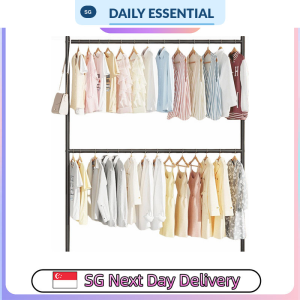 【DAILY ESSENTIAL】 Double Layer Clothes Drying Rack with Wheels 180 200 cm
