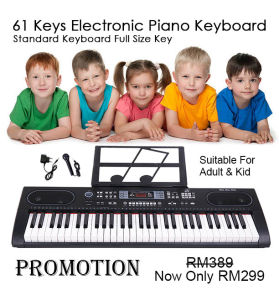61 Keys Digital Piano Keyboard Electronic Piano Full Size Key Beginner Keyboard Multifunction Musical Toy Music Keyboard Music Piano Keyboard Free Mini Microphone Free Book Stand Promotion Price Suitable Kid Suitable Adult Battery Operated