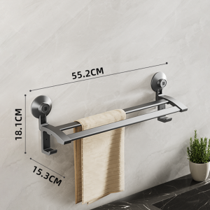 TAILI Bathroom Towel Rack No Punch Bathroom Towel Rack Bathroom Toilet Towel Shelf One Piece Bathroom Toilet Space Aluminum Suction Cup Bathroom Towel Rack Toilet Wall Hanging Shelf Gunmetal Gray