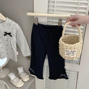 2026 Spring and Autumn Girls Korean Style Polka Dot Pants Fashionable Bell-Bottom Pants for Babies Casual Versatile Bowknot Pants for Infants