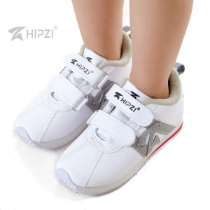 HIPZI Sepatu Anak Umur 1 - 10 Tahun Model Velcro Sekolah Olahraga Sport Laki Laki Perempuan HASIC Putih Abu