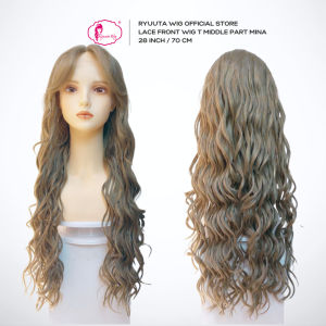 Ryuuta Wig Lace Front Wig Mermaid Wave  Panjang Curtain Bangs Mina Hitam Coklat Ash 28 inch 70 cm