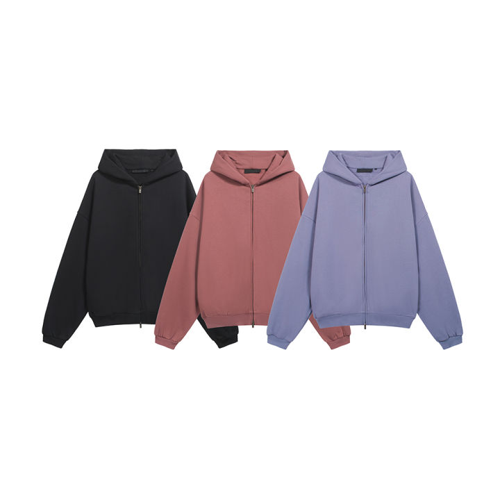 24fw Essentials Fog Double Line Letter Print Zipper Hoodies Men