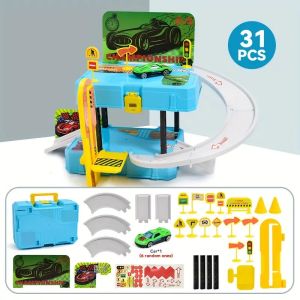 **Malaysia Seller** 31pcs kids racing Car toys Construction Military FireTruck Vehicle Track Rail suitcase Playset Toy