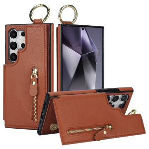 Zipper Cards Solt Leather Wallet Ring Holder Case For Samsung Galaxy S24 Ultra S23 FE S22 Plus S21 A55 A15 A35 A25 A54 A14 Cover