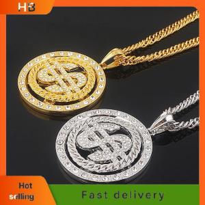 HB Big Rotatable US Dollar Money Sign Pendant Necklace Men Rapper Hip Hop