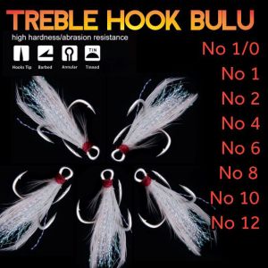 Treble Hook Bulu 3x Strong Eceran 1 Buah Feather Hooks Carbon Mata Kail Trebel Jangkar Untuk Minnow