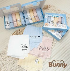 Set 5 khăn sữa cho bé KidsWorld Bunnny vải xô Muslin siêu mềm mịn rửa mặt tắm cho bé sơ sinh thấm hút tốt an toàn cho da bé size 30x30cm