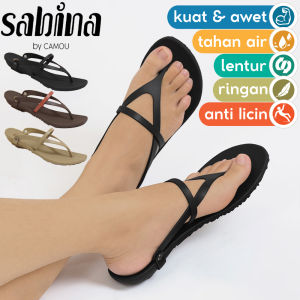 Sandal Wanita Casual Hitam Terbaru Model Kekinian CAMOU SABINA BOBA Black Sendal Flat Teplek Ramping Fashion Perempuan Korea Tali Karet Silang Gaya Santai Kasual Untuk Cewek Dewasa Cewe Remaja Korean Terlaris Dan Termurah
