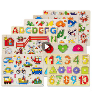 Kids Hand Grab Board 3D Puzzle alphabet and digit Wooden Toys for Children Cartoon Animal Wood Jigsaw Toddler Baby Early Educational Learning Toy