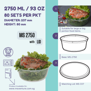 {MSV-WS} Round Microwavable Plastic Takeaway Containers (2330ml-3000ml) Anti Leak Durable Reusable MS 2500 MS 2750 3000