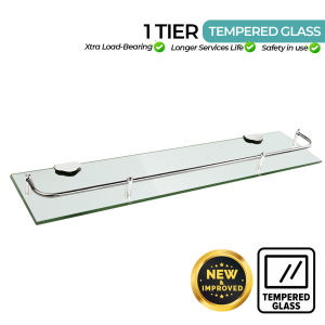 FK-12101 Upgraded Tempered Glass Stainless Steel Bathroom Wall Glass Shelf Wall Mounted Single Tier Toilet Shelve Rack