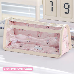 Purple Capybara Triangle Pencil Case Kawaii Cartoon Transparent Front Pocket Pen Bags Stationery Organizer Supplies Pencil Pouch