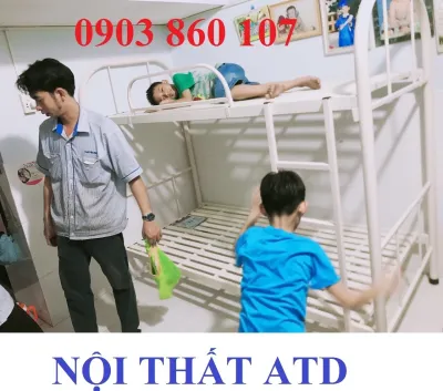Giường tầng sắt ống tròn trẻ em cao cấp giá rẻ giao hàng lắp ráp tphcm-bình dương