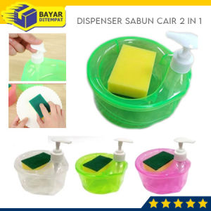 Tempat Sabun Cair Plus Spons Cuci Piring Model Bulat Dispenser 2 in 1
