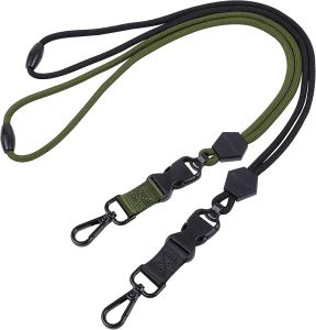 Wisdompro 2 Pack of 23 inch Durable Round Cord Heavy Duty Lanyard with Safety Breakaway Buckle Detachable Buckle and Metal Hook for ID Card Badge Holder and Keys - Black and Army Green