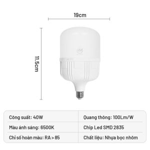 Combo 3 Bóng LED Nhựa Bọc Nhôm DOB Mỹ Linh công suất 5W - 65W Siêu Sáng Tiết Kiệm Điện