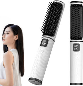 Akiracosme USB Hair Straightener Comb Portable Mini Straightening Hair Brush Cordless Ceramic Straightener Hair Styling Tools for Travel