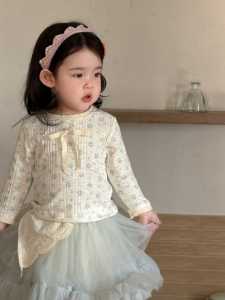 Baby autumn clothing 2026 Korean-style childrens clothing girls autumn outfit knitted jacket and tulle skirt set