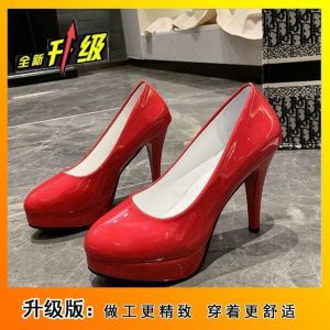 Free Shipping Korean-Style Black Work Shoes New Autumn Collection Round-Toe Patent Leather Waterproof Platform Stiletto Heel Fashionable Flats For Women