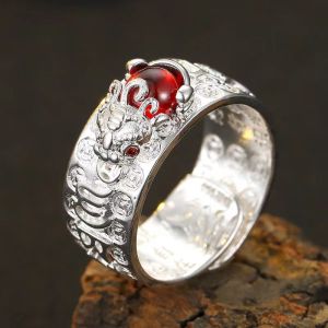 [Lucky Pixiu] S925 Silver Ring With Adjustable Opening Hypoallergenic And Colorfast招财转运貔貅戒指
