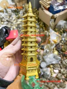 Tháp Văn Xương 09 Tầng Bằng Đồng Thau Màu Vàng Cao 18-20-24cm Đẹp