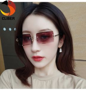CLIBER 1pc Vintage Fashion New Sunglasses Rimless Frameless Rectangle Shades Gradient UV400 Summer Traveling Sun Glasses for Women newcln