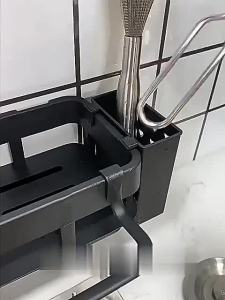 Kitchen Sink Organizer Rack Wall-mounted Sponge Soap Holder Storage Dishwashing Rack Cloth Drainer