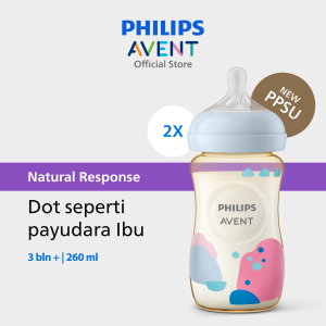 Philips Avent | Botol Susu Bayi | PPSU Natural Response | Dot Seperti Payudara Ibu & Tahan Hingga 180°C | 260 ml | Twin | SCY943/02