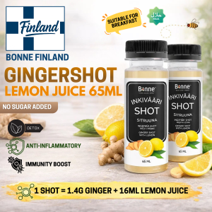 Bonne Finland Ginger Shot Lemon Juice 65ml | Pure Ginger Immunity Detox Anti-Inflammatory No Sugar Halal