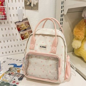 ELLIER Nylon Transparent Itabag Dual Purpose Star Print Transparent Pocket Backpacks Fashion Idol Merchandise Storage Y2k Backpacks Women