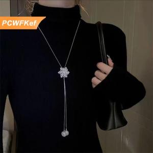【PCWFKef】 Bông Tuyết Vòng Cổ Xoay Rhinestone Tua Vòng Cổ Tuyết Hoa Có Thể Điều Chỉnh Dài Áo Len Chuỗi Cho Phụ Nữ Đồ Trang Sức