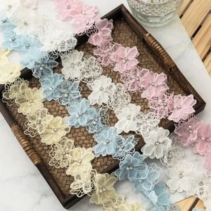 MAJESTICX 3D Design Pearl Beads Lace Trim Pearl Beads Flower Pattern Floral Trim Decorative Fabric Embroidered Lace