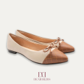DEAR BLISS Camila Bow Two-Tone Cream Pointed Flats. 
