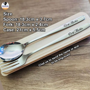 Personalized Korean Metal Spoon and Fork with Case | Free Custom Engraving | Engraved Utensil Set | Unique Gift for Birthday Christmas Family Students Office Use | Reusable & Durable Cutlery Cutlery Tableware