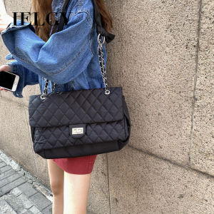 IELGY messenger bag womens temperament diamond lattice nylon bag three-dimensional compartment flap bag strap chain bag diagonal shoulder bag handbag
